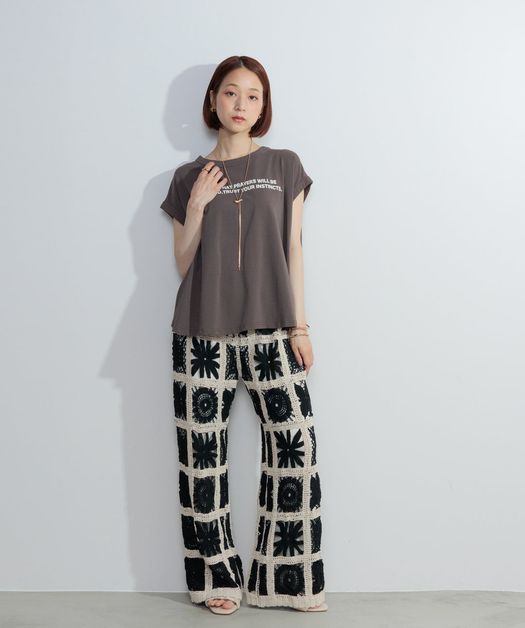 【再入荷】ブロッククロシェニットパンツ