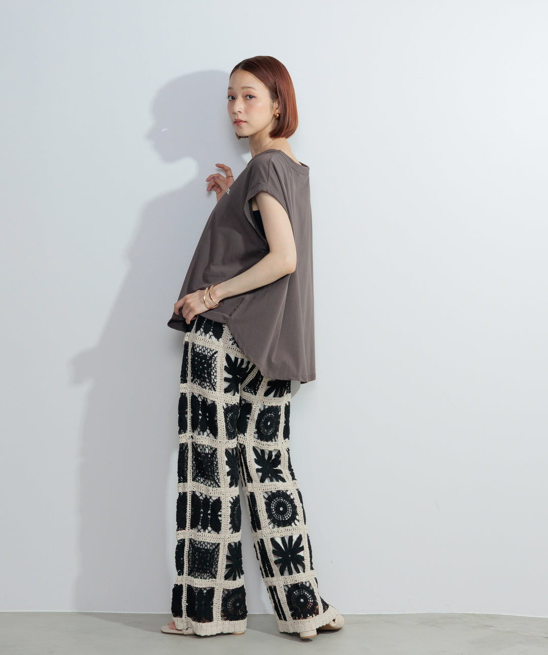 【再入荷】ブロッククロシェニットパンツ
