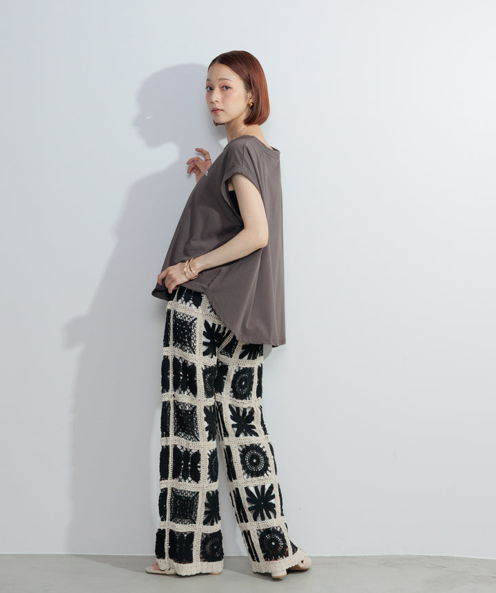 【再入荷】ブロッククロシェニットパンツ