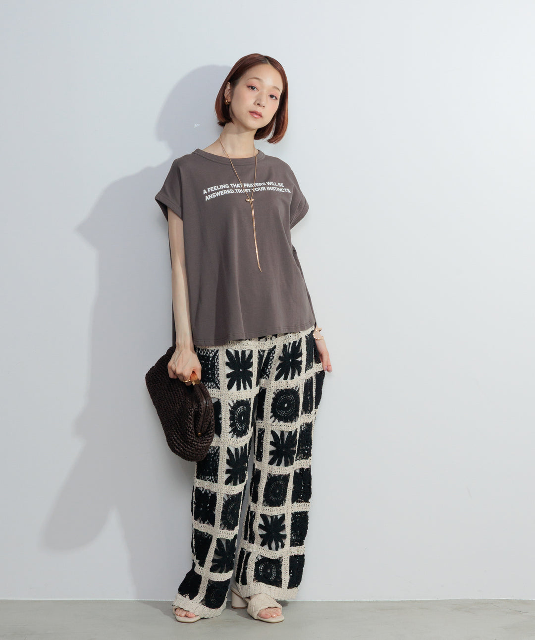 【再入荷】ブロッククロシェニットパンツ