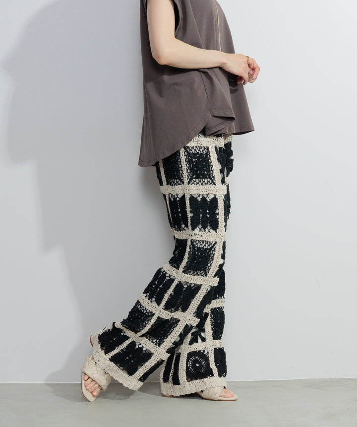 【再入荷】ブロッククロシェニットパンツ