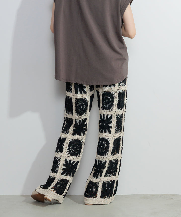 【再入荷】ブロッククロシェニットパンツ