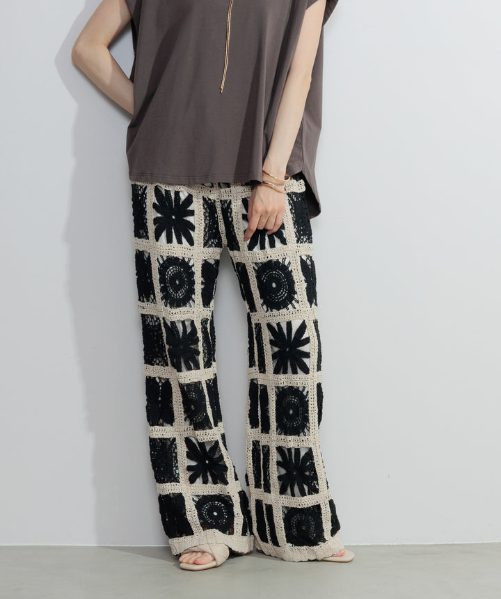 【再入荷】ブロッククロシェニットパンツ