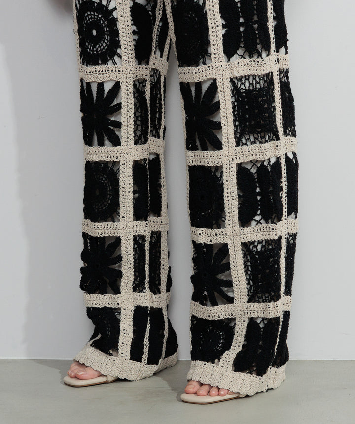 【再入荷】ブロッククロシェニットパンツ