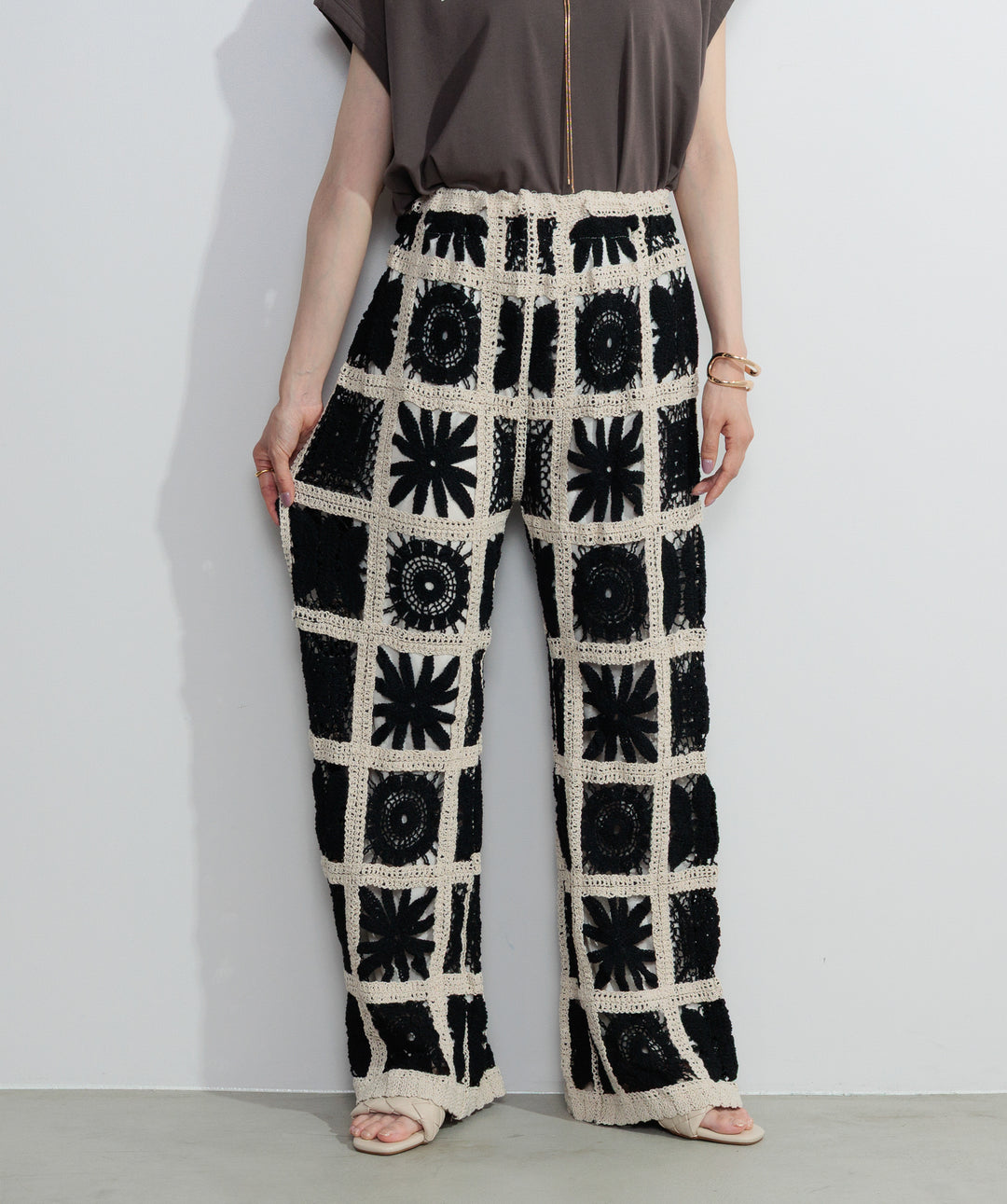 【再入荷】ブロッククロシェニットパンツ