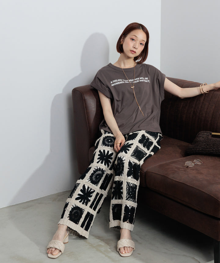 【再入荷】ブロッククロシェニットパンツ