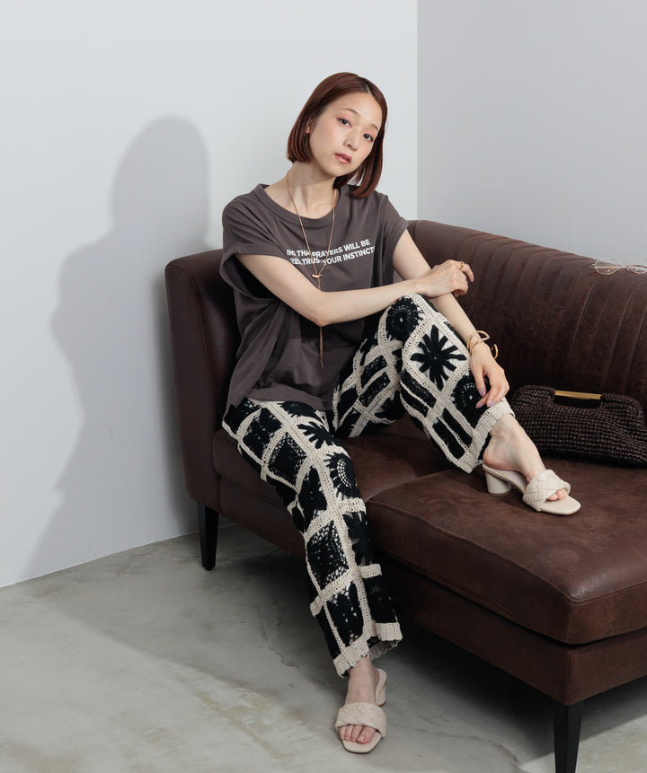 【再入荷】ブロッククロシェニットパンツ