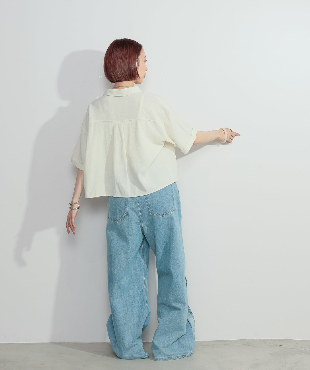 【SET】ダブルポケットショートシャツ+フリルウェーブデニムパンツ(2set)