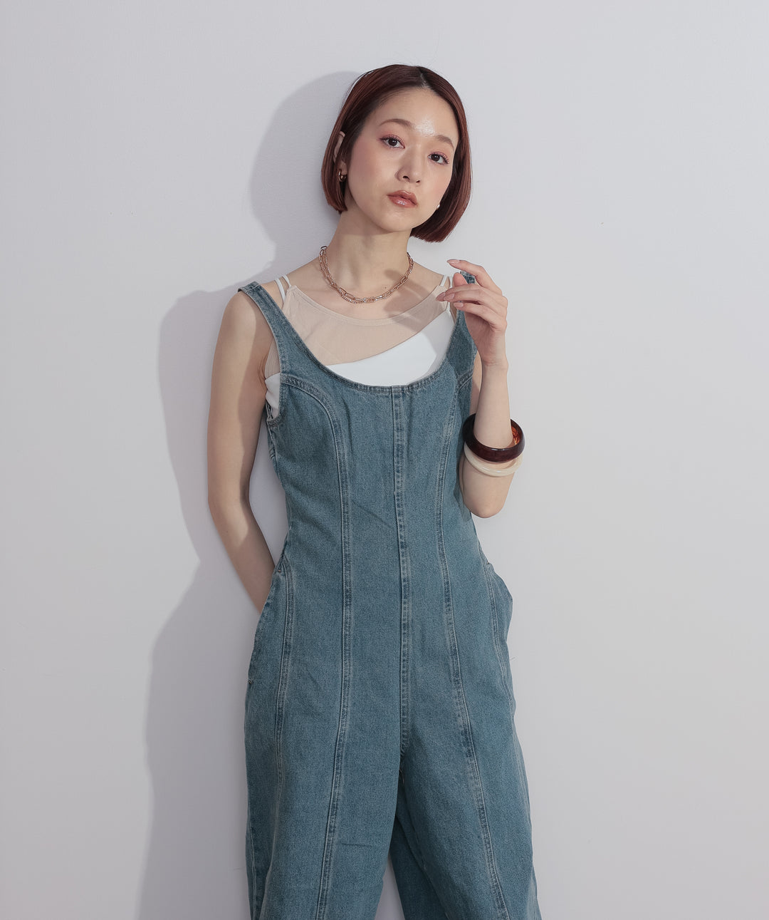 ラインデニムサロペット