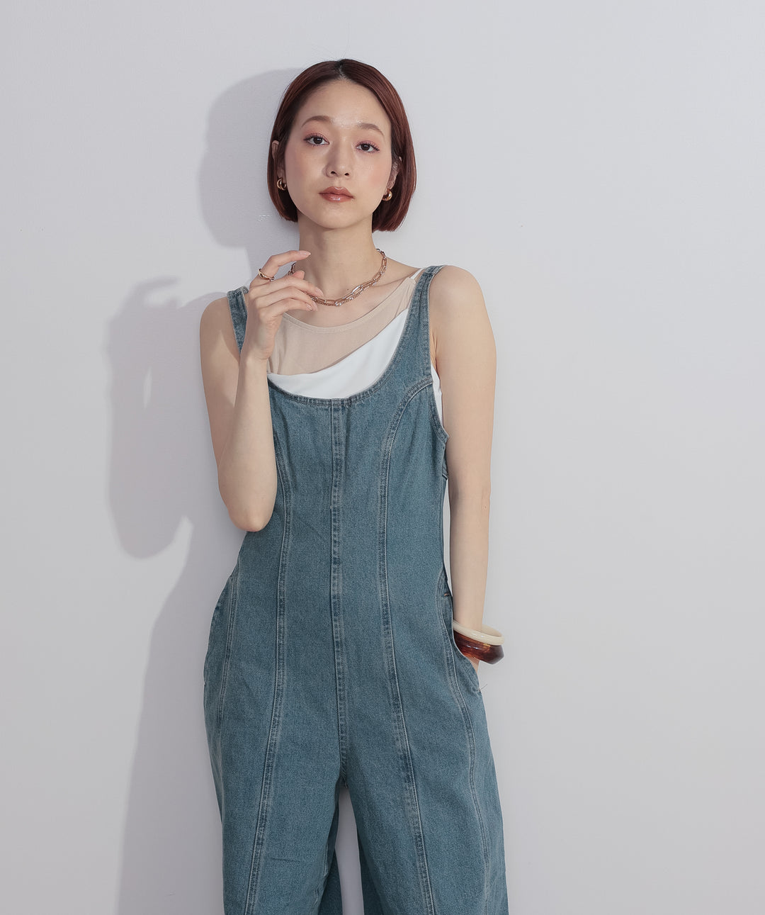 ラインデニムサロペット