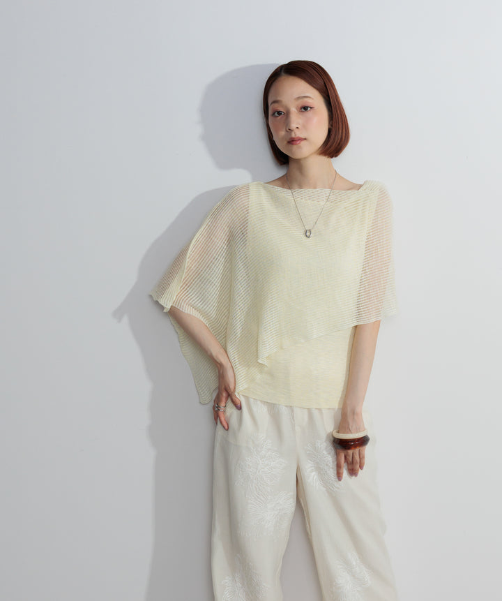 【SET】レイヤードオフショルニットトップス+フラワー刺繍シアーパンツ(2set)