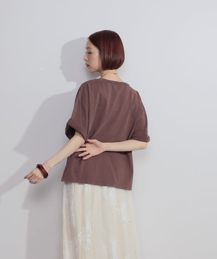 【SET】ピグメントロゴプリントTシャツ+フラワー刺繍シアースカート(2set)