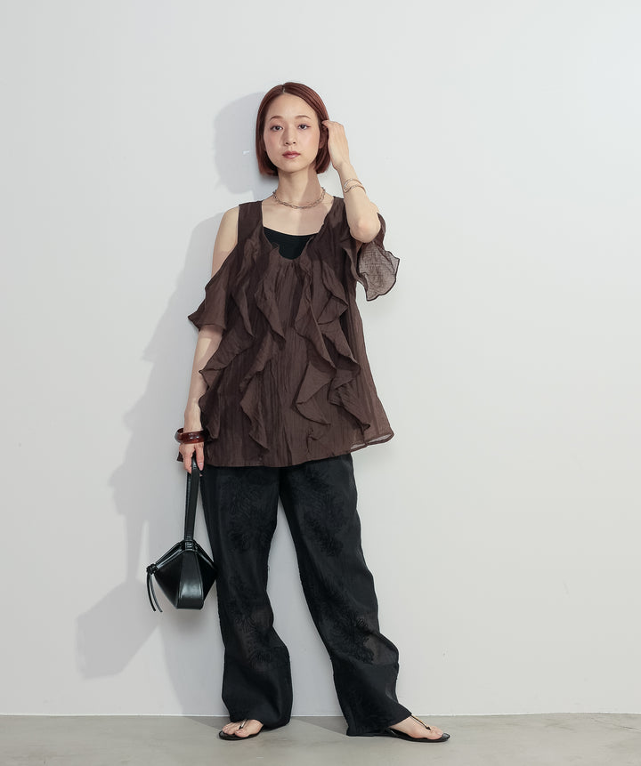 ラッフルオープンショルダーブラウス
