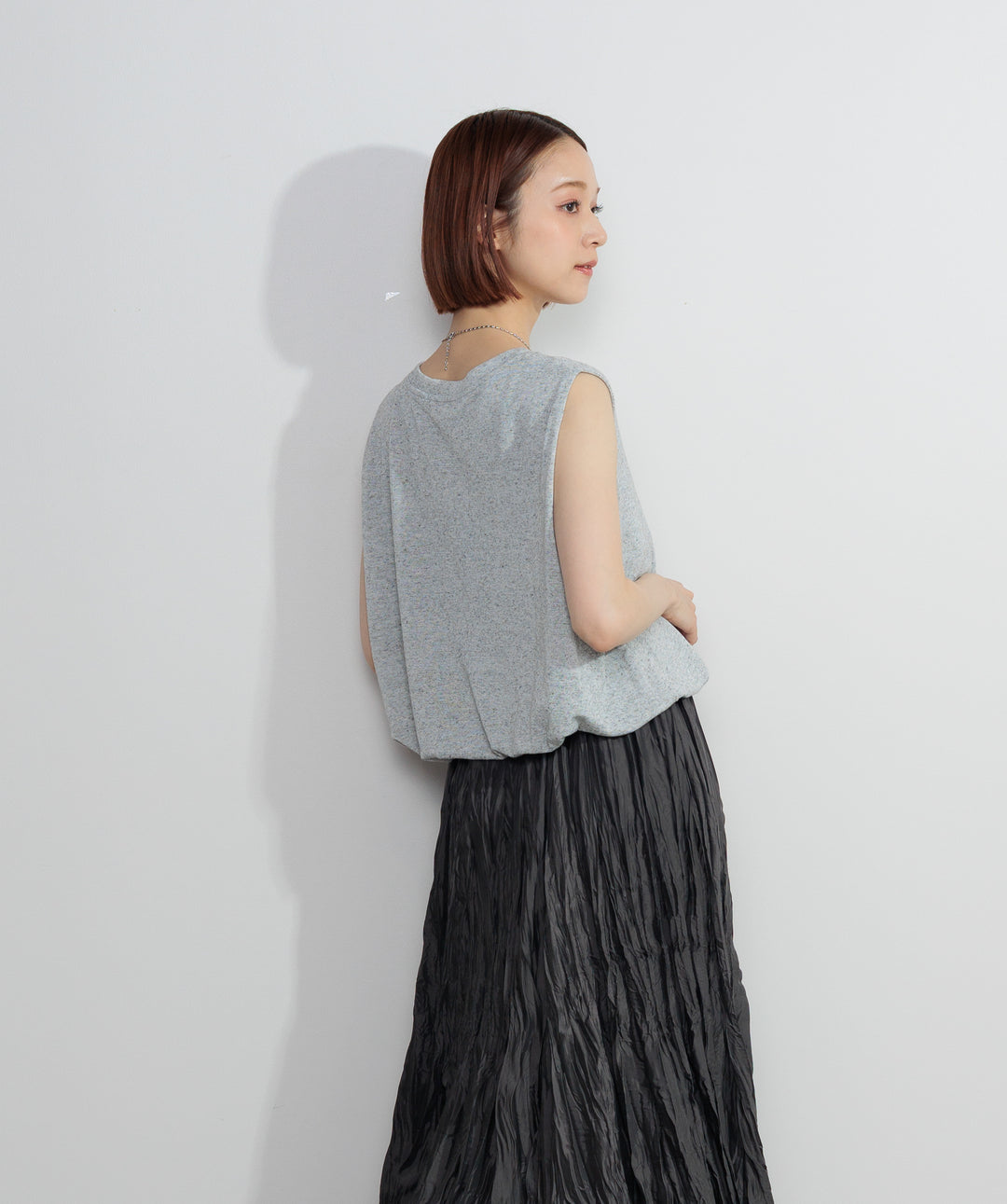 【SET】サマーニットバルーンポケットトップス+ワッシャープリーツロングスカート(2set)