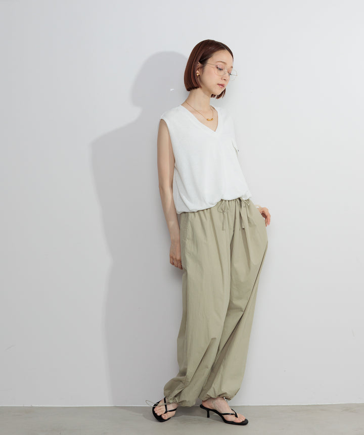 【SET】サマーニットバルーンポケットトップス+タックデザインドロストパンツ(2set)