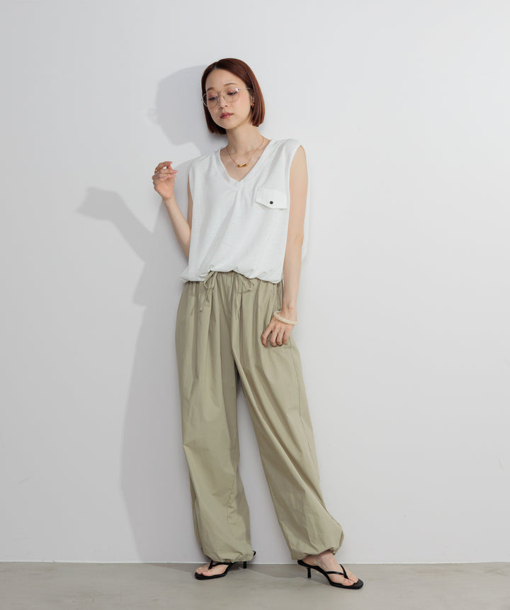 【SET】サマーニットバルーンポケットトップス+タックデザインドロストパンツ(2set)