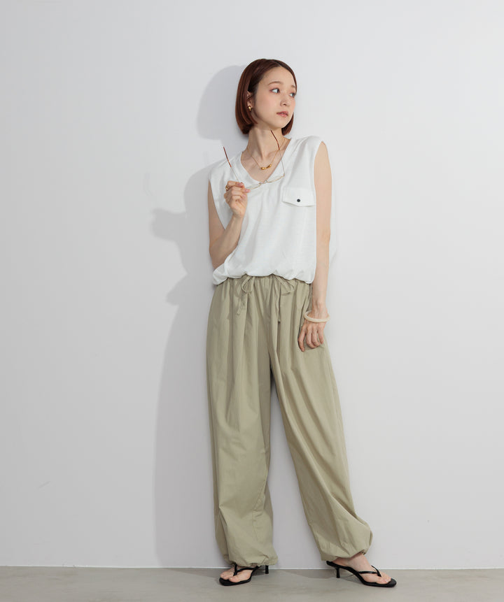 【SET】サマーニットバルーンポケットトップス+タックデザインドロストパンツ(2set)