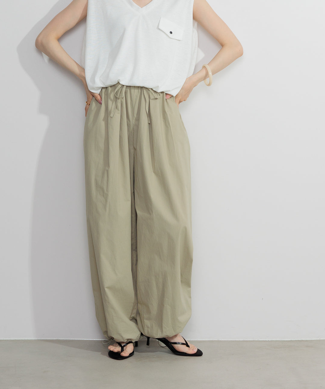 【SET】サマーニットバルーンポケットトップス+タックデザインドロストパンツ(2set)