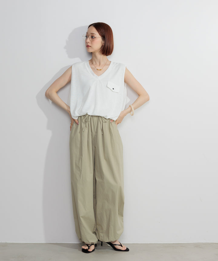 【SET】サマーニットバルーンポケットトップス+タックデザインドロストパンツ(2set)