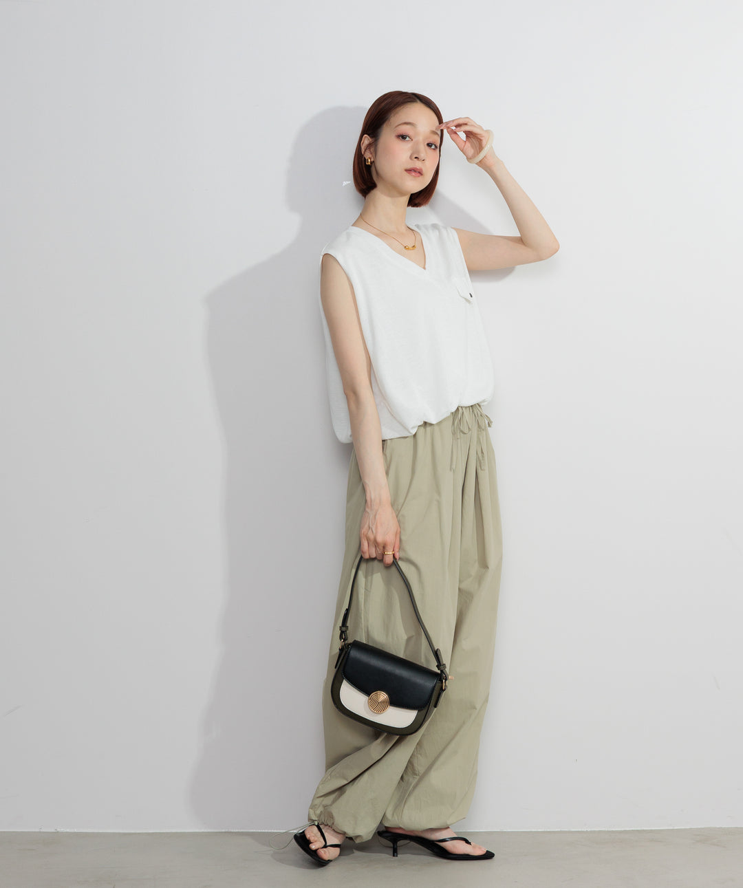 【SET】サマーニットバルーンポケットトップス+タックデザインドロストパンツ(2set)