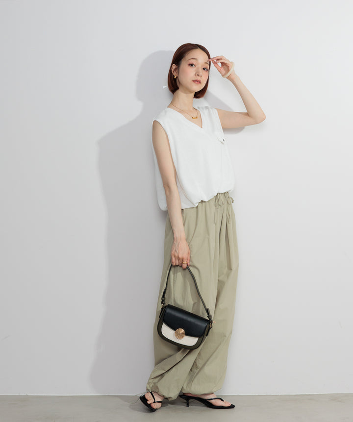 【SET】サマーニットバルーンポケットトップス+タックデザインドロストパンツ(2set)