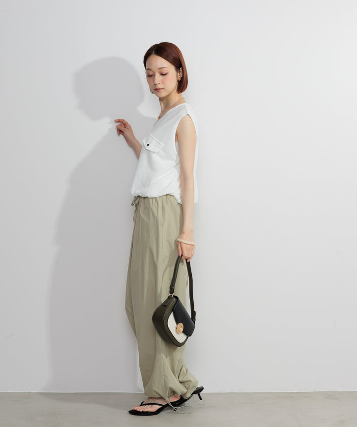 【SET】サマーニットバルーンポケットトップス+タックデザインドロストパンツ(2set)