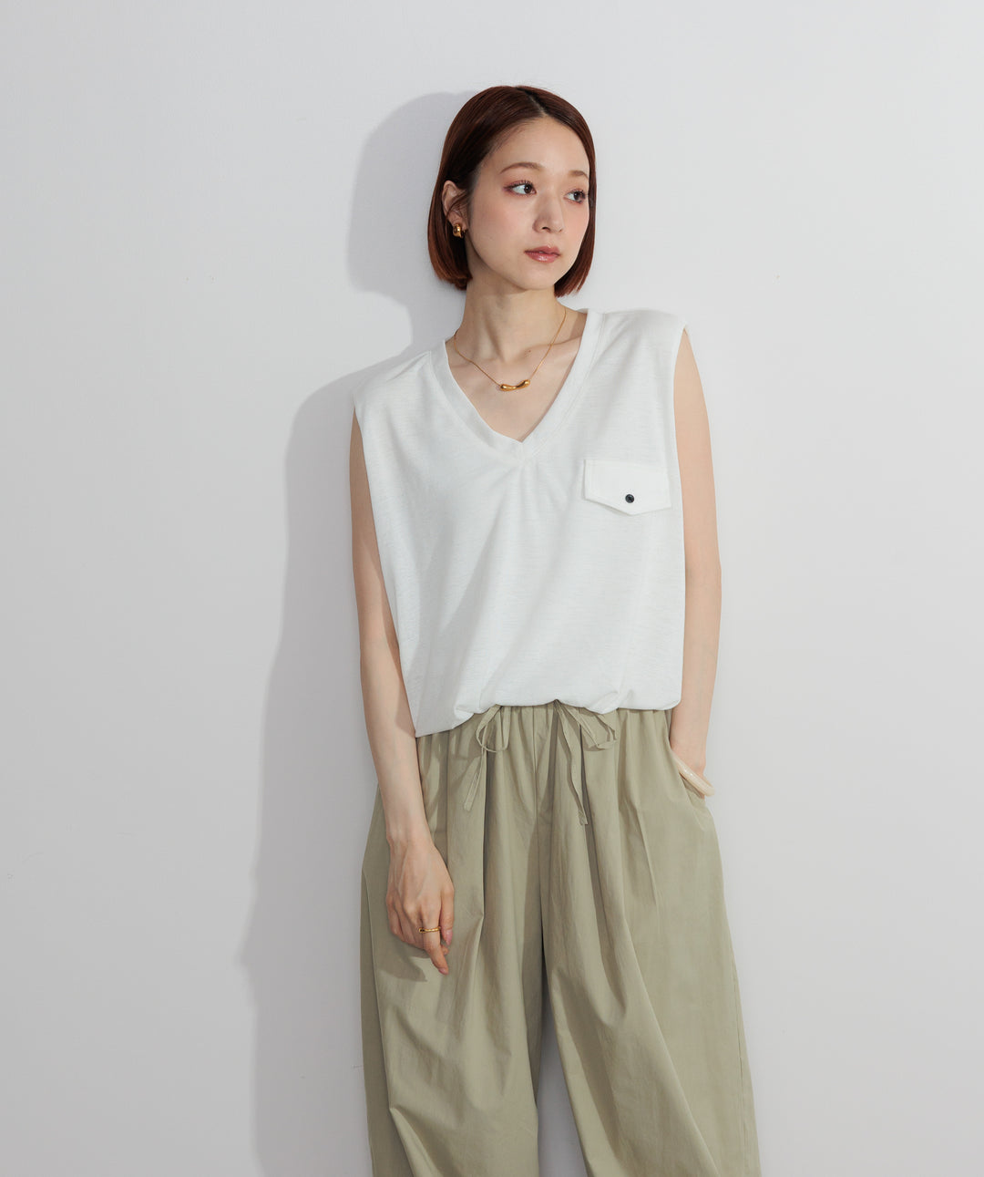 【SET】サマーニットバルーンポケットトップス+タックデザインドロストパンツ(2set)