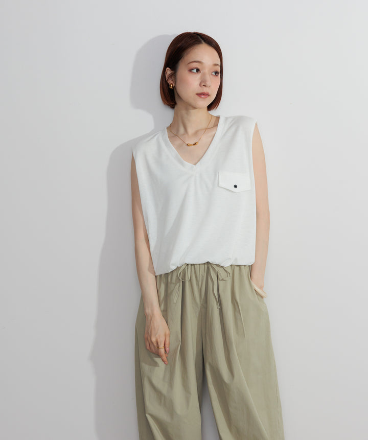 【SET】サマーニットバルーンポケットトップス+タックデザインドロストパンツ(2set)