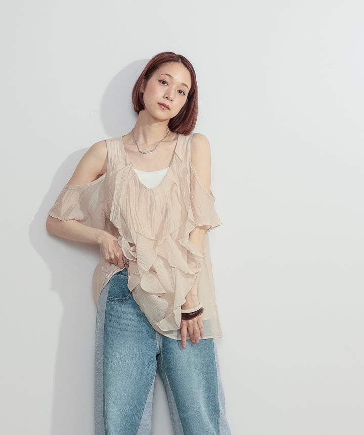 ラッフルオープンショルダーブラウス