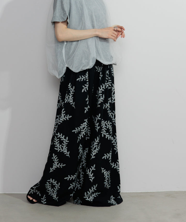 【SET】スカラップヘムレースドッキングTシャツ+ボタニカルワイドパンツ(2set)