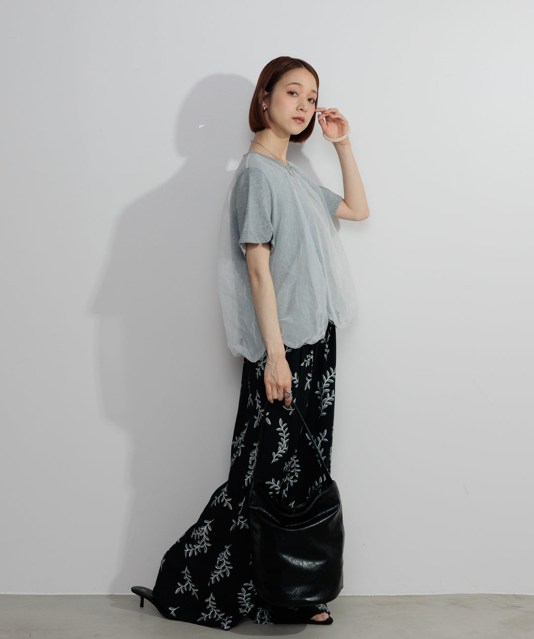 【SET】スカラップヘムレースドッキングTシャツ+ボタニカルワイドパンツ(2set)