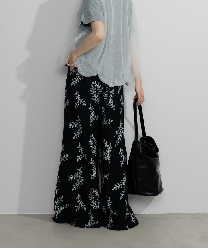 【SET】スカラップヘムレースドッキングTシャツ+ボタニカルワイドパンツ(2set)