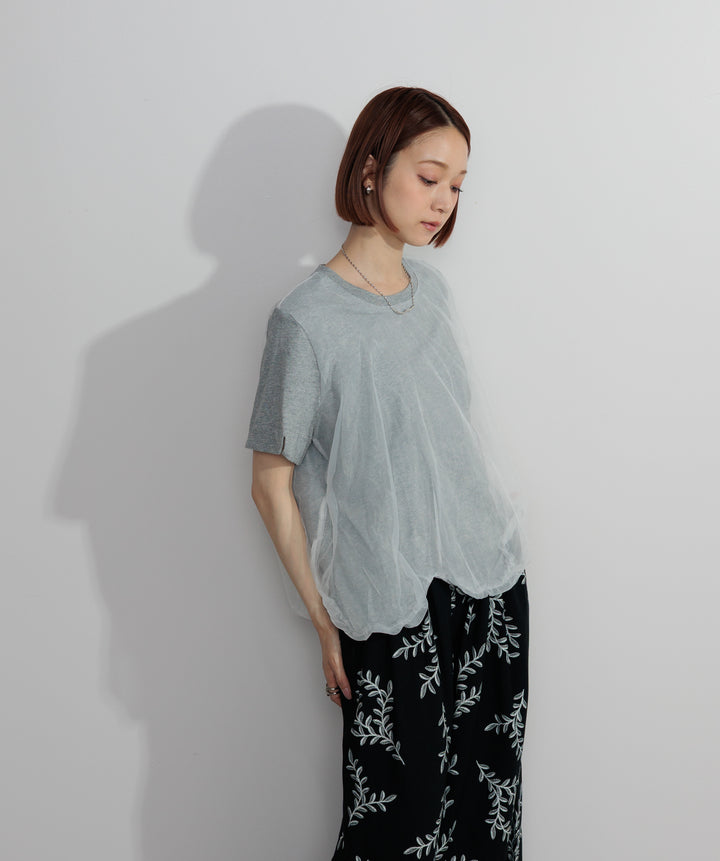 【SET】スカラップヘムレースドッキングTシャツ+ボタニカルワイドパンツ(2set)