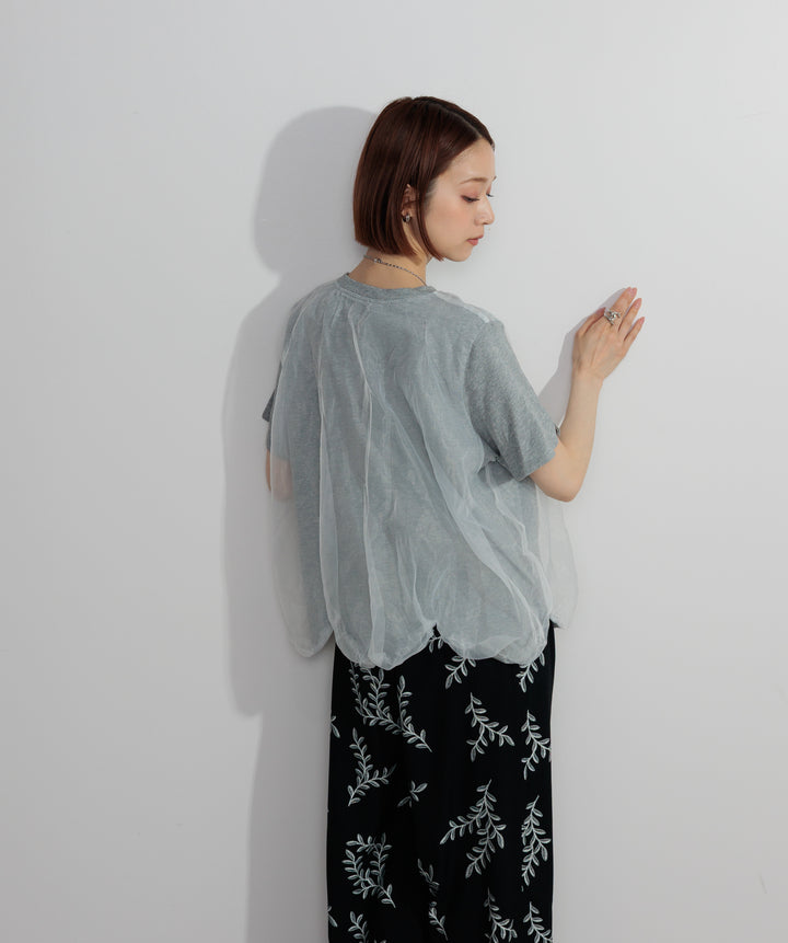 【SET】スカラップヘムレースドッキングTシャツ+ボタニカルワイドパンツ(2set)