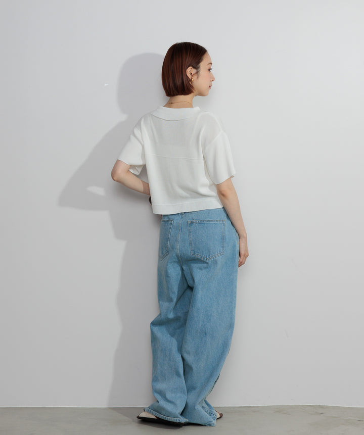 【SET】クロップドジップニットカーディガン+フリルウェーブデニムパンツ(2set)