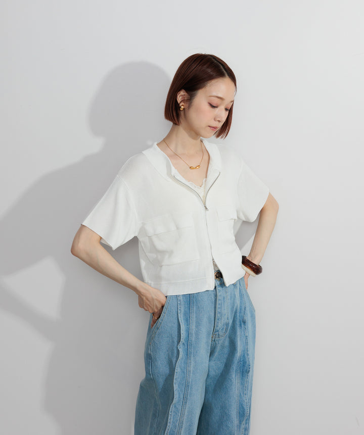クロップドフラップポケットニットカーディガン