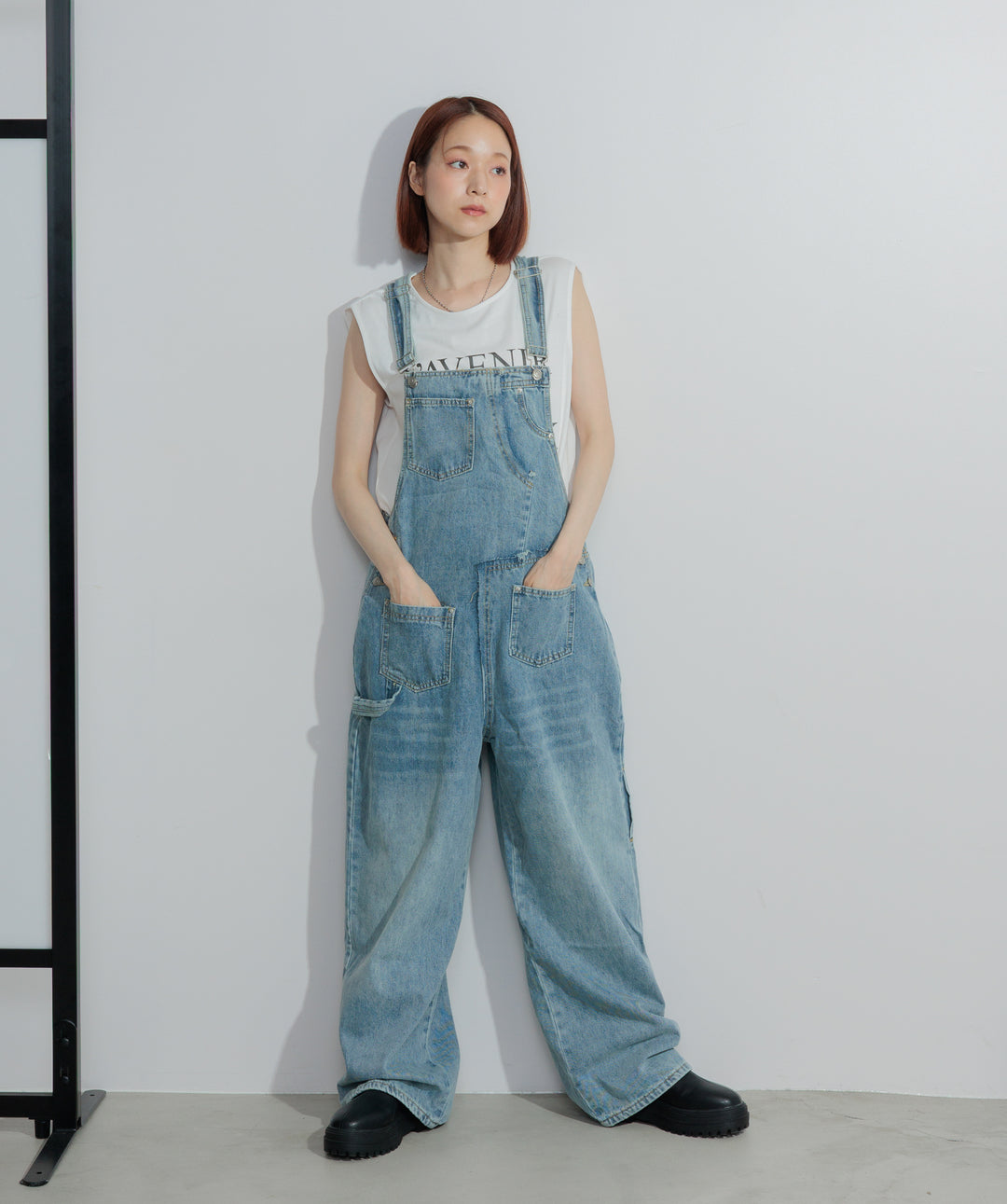 アシンメトリーデニムオーバーオール