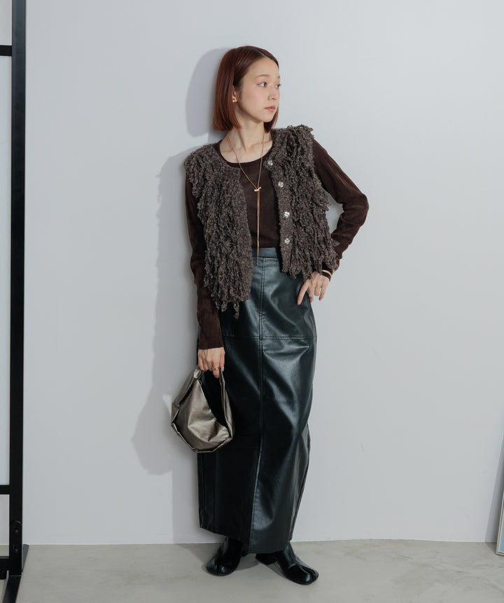 フェイクレザースリットロングスカート
