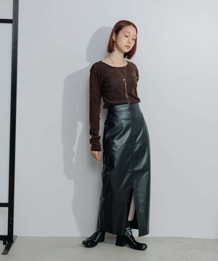 フェイクレザースリットロングスカート