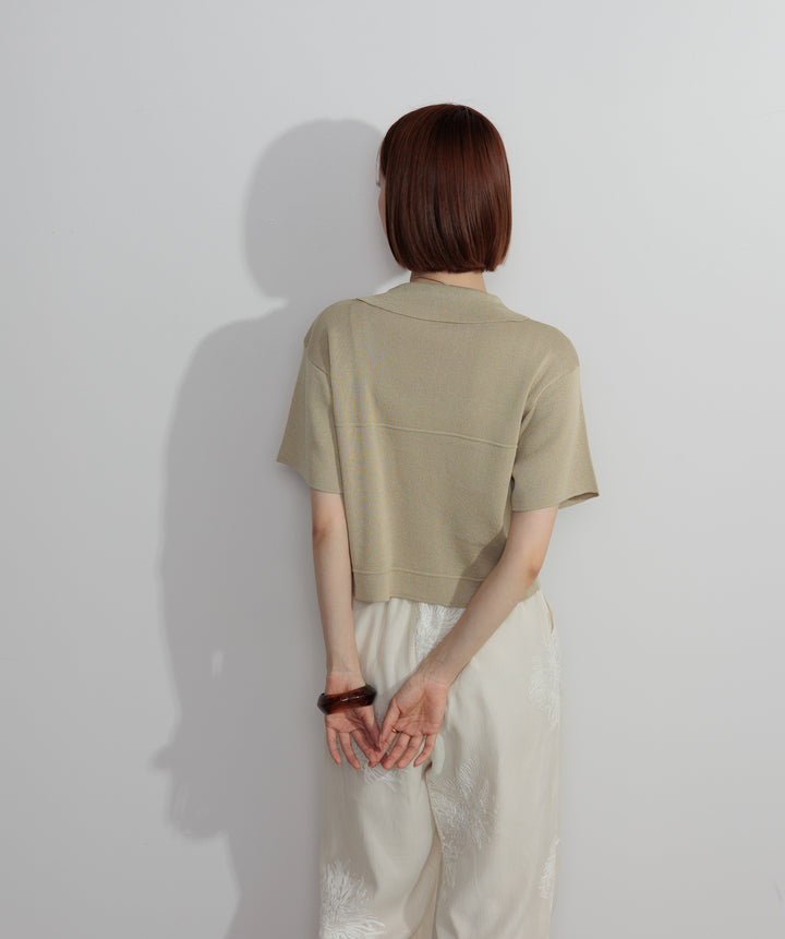 【SET】クロップドジップニットカーディガン+フラワー刺繍シアーパンツ(2set)