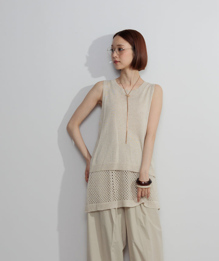 【SET】ニットタンク×メッシュラップスカートセット+タックデザインドロストパンツ(2set)