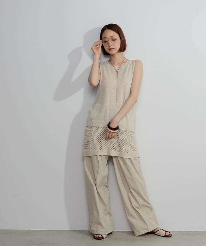 【SET】ニットタンク×メッシュラップスカートセット+タックデザインドロストパンツ(2set)