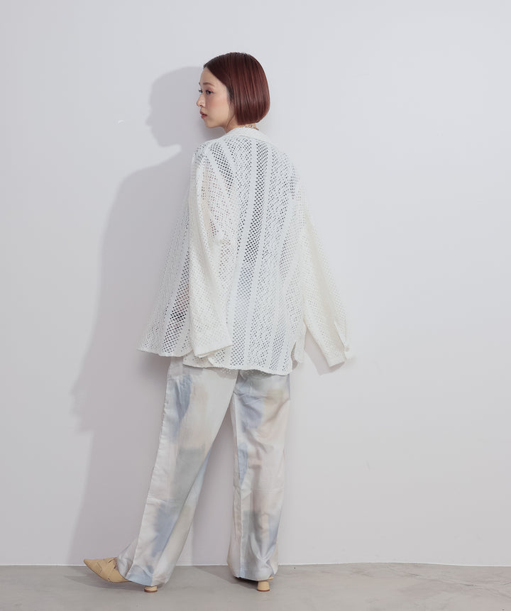 【SET】クロシェレースシャツ+シアーVネックリブトップス+水彩総柄シアーパンツ(3set)
