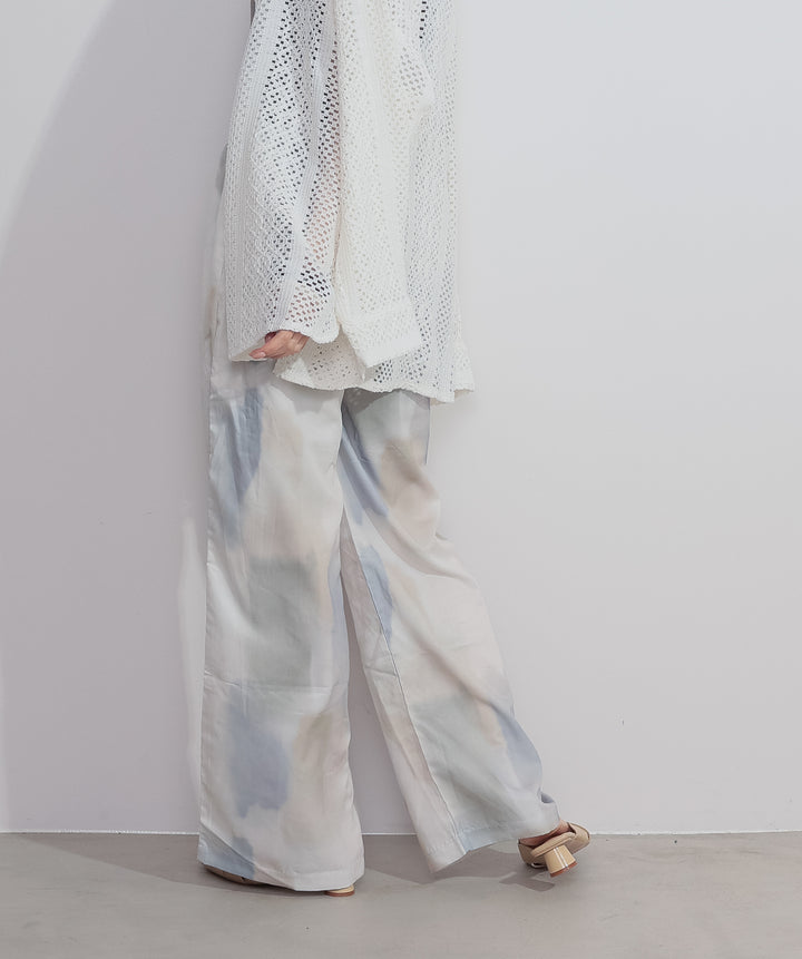 【SET】クロシェレースシャツ+シアーVネックリブトップス+水彩総柄シアーパンツ(3set)