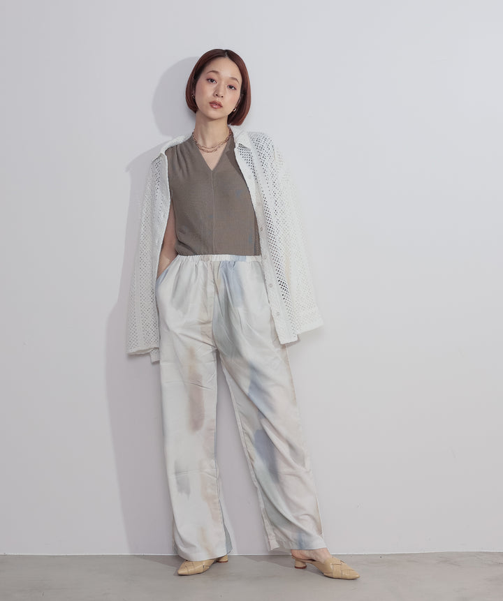 【SET】クロシェレースシャツ+シアーVネックリブトップス+水彩総柄シアーパンツ(3set)