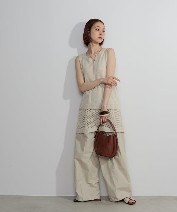 【SET】ニットタンク×メッシュラップスカートセット+タックデザインドロストパンツ(2set)