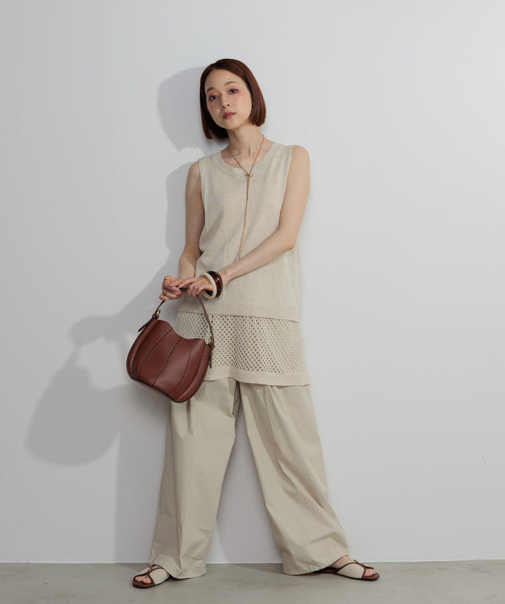 【SET】ニットタンク×メッシュラップスカートセット+タックデザインドロストパンツ(2set)