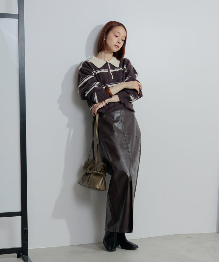 フェイクレザースリットロングスカート