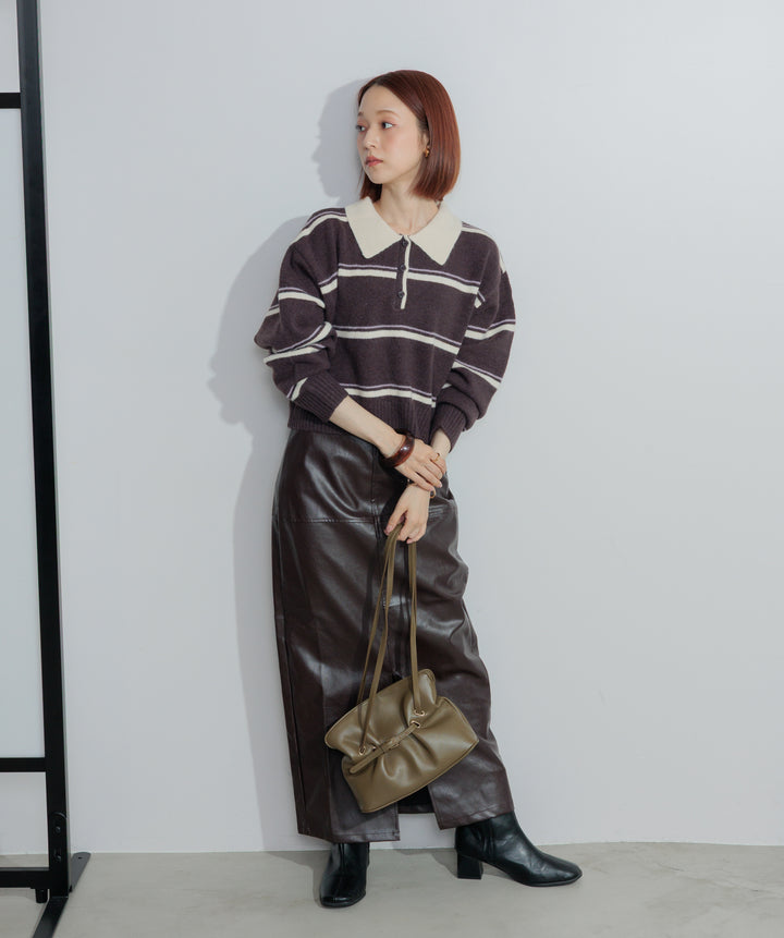 フェイクレザースリットロングスカート