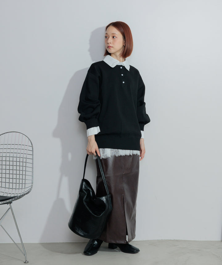 フェイクレザースリットロングスカート